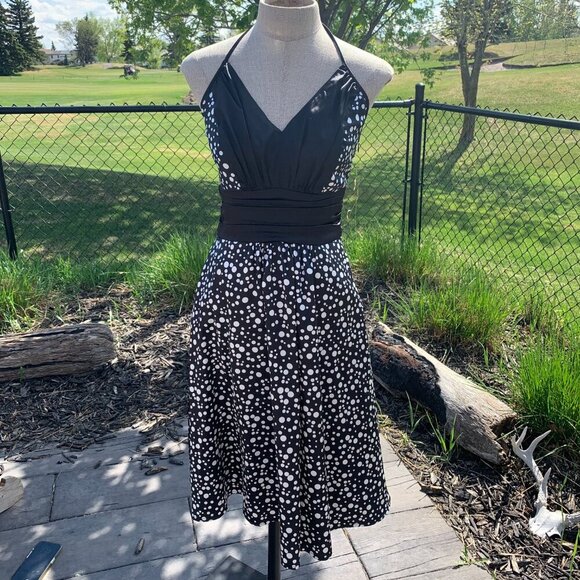 Vintage 90s Y2K Le Chateau Polka Dot Halter Dress - Picture 9 of 14